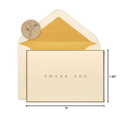 Papyrus Thank You Cards with Envelopes, Gold Border (16-Count) - color: gold, cream