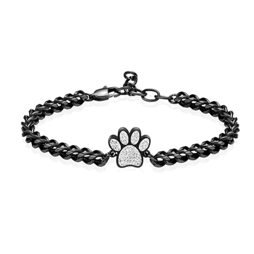 zeqingjw Urn Bracelet for Pets Ashes Pet Cremation Jewelry Stainless Steel Paw Print Pet Memorial Bracelet Pet/Dog's/Cat's Ashes Keepsake for Women Men - color: Black