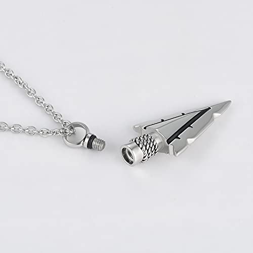 Spearpoint Arrowhead Urn Neckalce for Ashes Tribal Ash Holder Cremation Keepsakes Memorial Pendant Jewelry - color: Silver