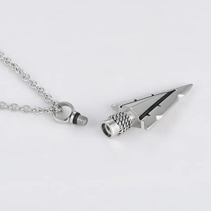 Spearpoint Arrowhead Urn Neckalce for Ashes Tribal Ash Holder Cremation Keepsakes Memorial Pendant Jewelry - color: Silver