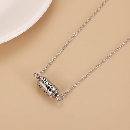 Pet Cremation Jewelry Stainless Steel Paw Print Tube Urn Necklace For Cat Dog Ashes Necklace For Women Keepsake With Filling Kits - color: Necklace