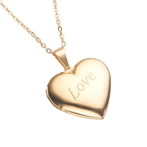 COLORFUL BLING Locket Picture Pendant Necklace,Vintage Engraved Flower Empaistic Carved Pattern Oval Round Heart Necklace - color: 5-LOVE