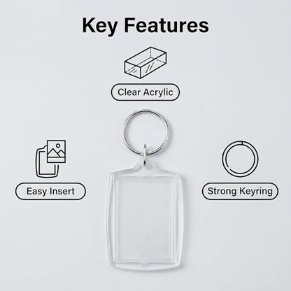 UPSTORE 50Pcs Clear Acrylic Photo Keyrings Picture Keychain Rectangle Blank Picture Frame Keyring Insert Personalized Keychain