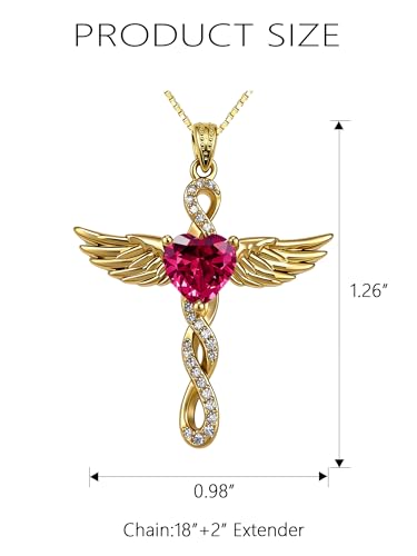 Angel Wings Infinity Cross Necklace for Women, 18K Gold Plated Heart Birthstone Pendant Necklace, Dainty Christian Jewelry Gifts for Mothers Day Valentines Day Christmas Birthday - color: Glod