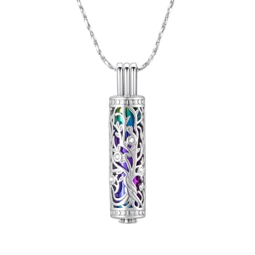 Cylinder Urn Necklace Crystal Tree of Life Cremation Jewelry Pendant for Women Men Vial Cremation Ash Pendant Loved One Memorial Jewelry with Mini Keepsake Urn Ash - Always In My Heart - color: Silver-Colorful