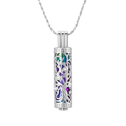 Cylinder Urn Necklace Crystal Tree of Life Cremation Jewelry Pendant for Women Men Vial Cremation Ash Pendant Loved One Memorial Jewelry with Mini Keepsake Urn Ash - Always In My Heart - color: Silver-Colorful