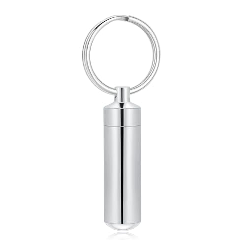Cylinder Urn Necklace for Ashes with Glass Vials Cremation Jewelry Stainless Steel Ash Holder Keepsake Memorial Jewelry with Fill Tool - color: Keychain Silver