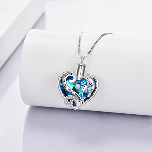 WINNICACA Silver Cremation Urn Necklaces for Ashes of Loved Ones - style: Dolphins Crystal Necklace