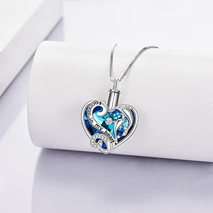 WINNICACA Silver Cremation Urn Necklaces for Ashes of Loved Ones - style: Dolphins Crystal Necklace
