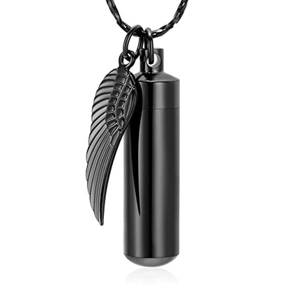 Imrsanl Cremation Jewelry for Ashes Pendant Urn Necklace Cylinder with Glass Vial Keepsake Ashes Memorial Jewelry - color: Angel Wings