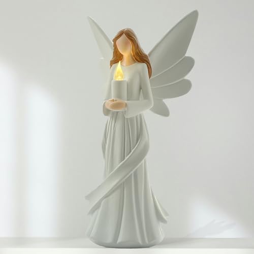 Starryfill 12.2" Angel Figurine Holds Candle with Timer for Women Home | Battery, Resin, Handcrafted Artistry, Warm Glow, Calming Light, Meditation Spaces, Spiritual Peace for Mom Family & Friends - color: 12.2"-candle Angel1