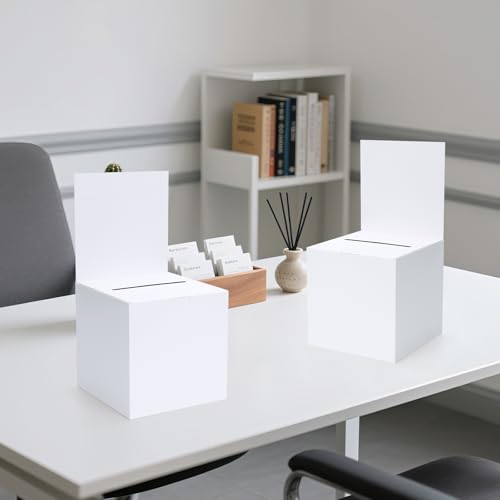 3 Pcs Cardboard Ballot Box, Cardboard Donation Suggestion Box with Slot | 5.9 x 5.9 x 11.8 Inch; White Glossy Raffle Boxes with Removable Header; For Fundraising Collecting Card Voting Contest