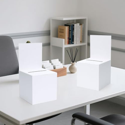 3 Pcs Cardboard Ballot Box, Cardboard Donation Suggestion Box with Slot | 5.9 x 5.9 x 11.8 Inch; White Glossy Raffle Boxes with Removable Header; For Fundraising Collecting Card Voting Contest