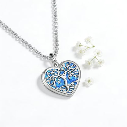 Urn Necklace for Ashes Blue opal Cremation Necklace Keepsake Memory Jewelry for Ashes of Loved Ones Keepsake - style: heart opal urn