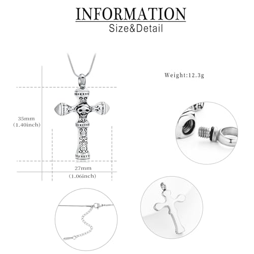 Skull Cross Cremation Jewelry Retro Skull Urn Necklaces for Ashe Stainless Steel Memorial locket Keepsakes Jewelry Human Ash Pendant Jewelry for Men Women - color: Silver
