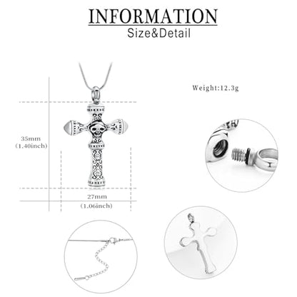 Skull Cross Cremation Jewelry Retro Skull Urn Necklaces for Ashe Stainless Steel Memorial locket Keepsakes Jewelry Human Ash Pendant Jewelry for Men Women - color: Silver