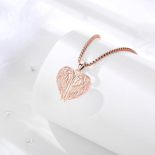 Angel Wings Necklace 925 Sterling Silver Guardian Angel Nurse RN Caduceus Pendant Charm Crystal Angel Jewelry Gifts for Women - style: F-Angel Wings Locket (Rose Golden)