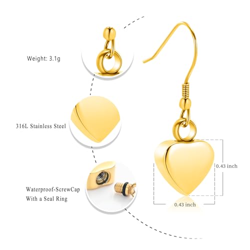Heart Cremation Earring for Women Keepsake Memorial Urn Jewelry For Ashes - color: A-Gold