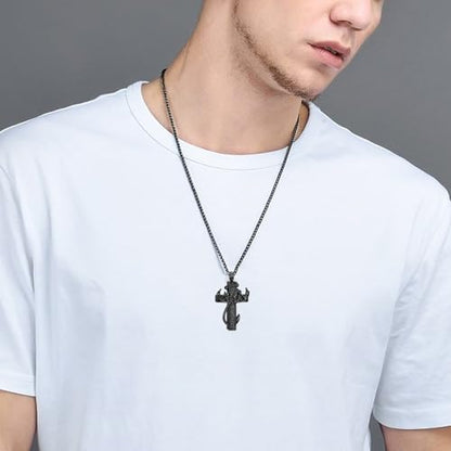 XSMZB Cross Cremation Jewelry Urn Necklace for Human Ashes Fish Hook Memorial Urn Pendant Deer Antler Cross Ashes Holder Keepsake Jewelry - color: Black