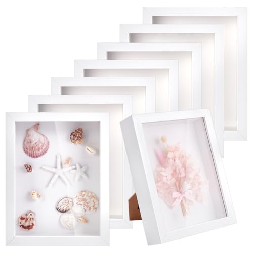 8 Pack 6x8 Inch Shadow Box Picture Frame, 3D Frames Shadow Box | Shadow Box Frame Bulk Wood Shadow Boxes Display Cases for Wedding Memories Crafts Awards Medals Tickets Photos, White - color: White