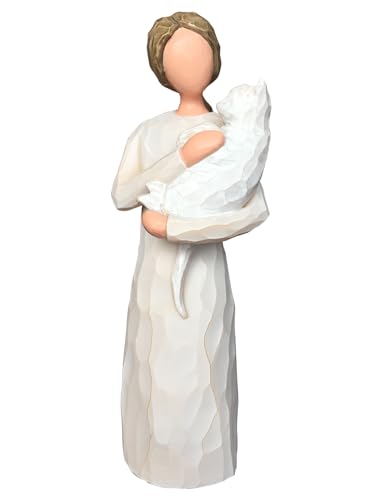 FRUMOASA White Cat Angel Figurine 6" Loss Cat Sympathy Memorial Gift Statue - color: White Cat