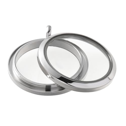 FM FM42 Stainless Steel 30mm/1.18" Diameter Glass Locket Pendant Charm, Pack of 4