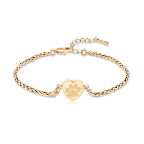 constantlife Heart Cremation Urn Bracelet for Ashes - Stainless Steel Paw Print Pendant Keepsake Jewelry Adjustable Braided Wristband Bangle Pet Dog Cat Memorial Gift for Women - color: Style 2-Golden