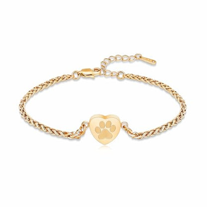 constantlife Heart Cremation Urn Bracelet for Ashes - Stainless Steel Paw Print Pendant Keepsake Jewelry Adjustable Braided Wristband Bangle Pet Dog Cat Memorial Gift for Women - color: Style 2-Golden