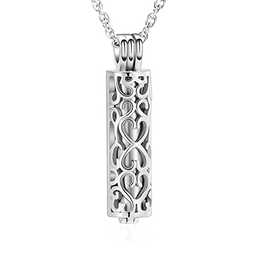 shajwo Cylinder Urn Necklace for Ashes for Women Men Cremation Jewelry Keepsake Memorial Human Pet Ashes Pendant - color: Silver