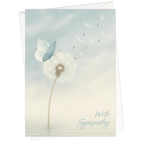 Cheerin Sympathy Card with Envelope - Bereavement Card for Loss of Loved One - Dandelion Theme Condolences Cards for Funeral or Memorial 5x7 Inch - style: DANDELION