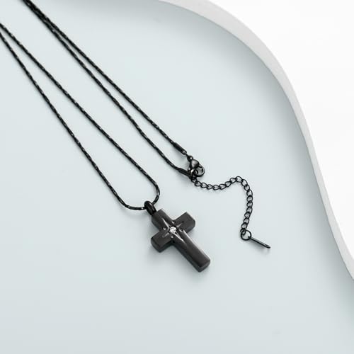 Imrsanl Cross Urn Necklace for Women Men Cremation Jewelry for Ashes Memorial Pendant Human Pet Funeral Ashes Holder Keepsake - color: Black