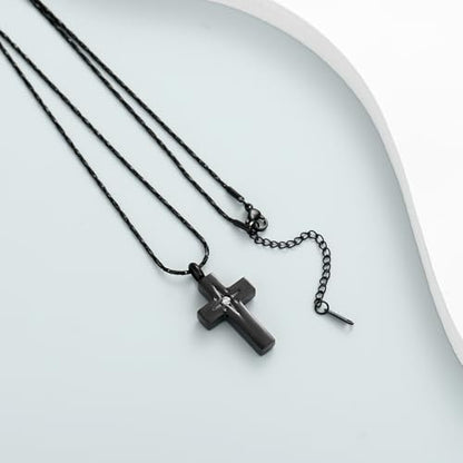 Imrsanl Cross Urn Necklace for Women Men Cremation Jewelry for Ashes Memorial Pendant Human Pet Funeral Ashes Holder Keepsake - color: Black