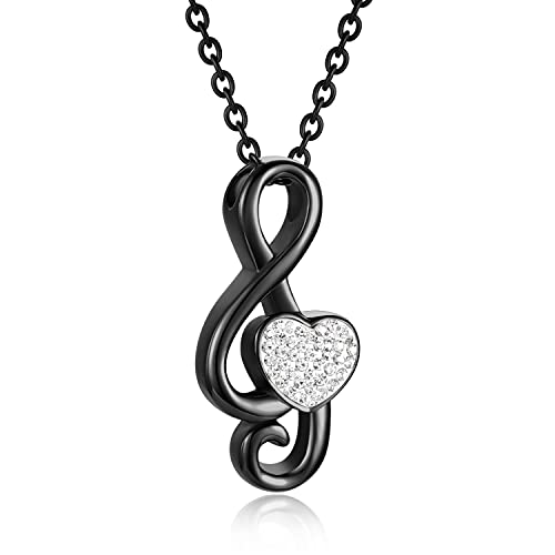 Music Note Urn Ashes Pendant Rhinestones Memorial Keepsake Jewelry Ash Keepsake Holder Memorial Jewelry for Women - color: Black