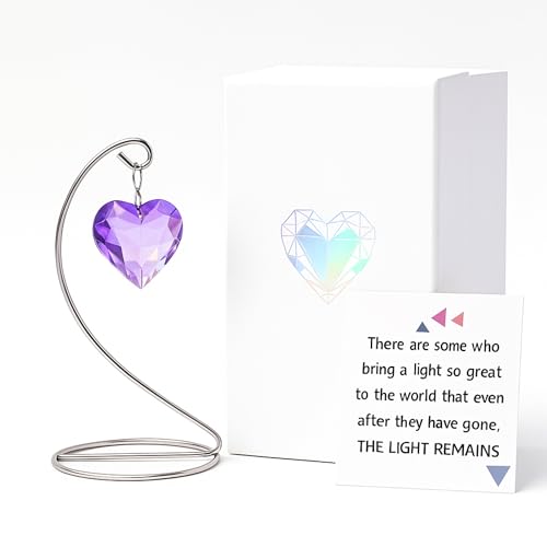 Novabright Tabletop Sympathy Gift with Stand Crystal Suncatcher Ornament Christmas Decor Memorial Gifts Loss of Family & Loved Ones Grief Gift for Bereavement & Daily Remembrance(Purple,Heart) - color: Purple, style: Heart