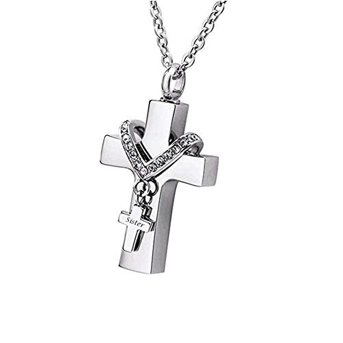 Cross Urn Necklaces for Ashes Cremation Crucifix Keepsake Memorial Pendant Necklace - style: Sister