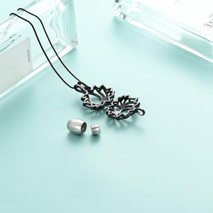Cremation Jewelry Lotus Flower Urn Necklaces for Ashes Stainless Stell Memorial Ash Pendant Necklaces with Mini Urn Keepsake Ash Jewelry for Men Women Gifts with Funnel Filler Kit - color: Black-Silver
