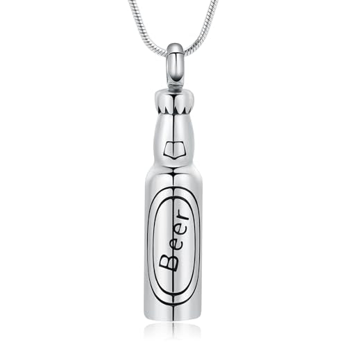 Beer Bottle Cremation Jewelry Urn Necklace for Ashes for Men Women Memorial Pendant Keepsake Gift for Ash Holder - color: Steel