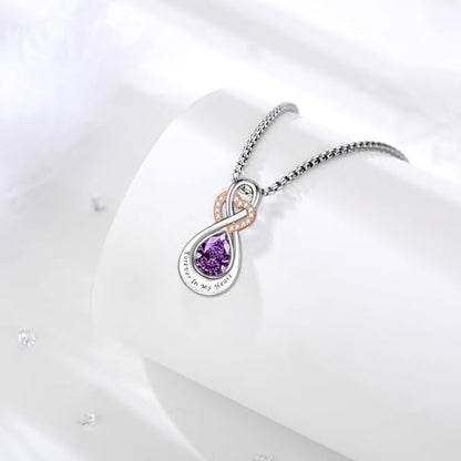 Infinity Urn Necklace for Ashes Sterling Silver Heart Moonstone Turquoise Birthstone Keepsake Memorial Cremation Jewelry for Women - style: Infinity A-02-Feb.-Amethyst