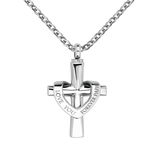Cremation Cross Urn Necklace for Ashes Love You Forever Dad/Mom/Papa/Son Stainless Steel Urn Pendant Ashes Holder Memorial Jewelry - style: Papa