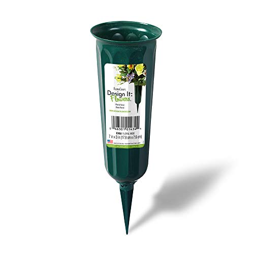 FloraCraft Plastic Cemetery Vase with Detachable Spike 3 Inch x 7 Inch Green
