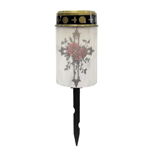 Cross Rose Solar Cross for Cemetery Grave Outdoor Flameless Solar Powered Light for Prayer Waterproof Solar Grave Lights for Cemetery Decoration - color: Cross Rose