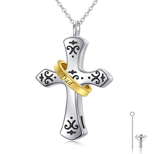 Ashes Necklace 925 Sterling Silver Urn Pendant for Ashes Cremation Keepsake Jewelry for Human Pet Ash Memorial Gift for Women Men - color: Cross-Dad
