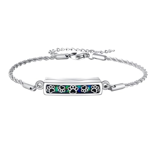 Tree of Life/Bee/Paw Urn Bracelet for Ashes 925 Sterling Silver Abalone Shell/Turquoise Cremation Bracelet Keepsake Locket Jewelry for Women - color: Paw
