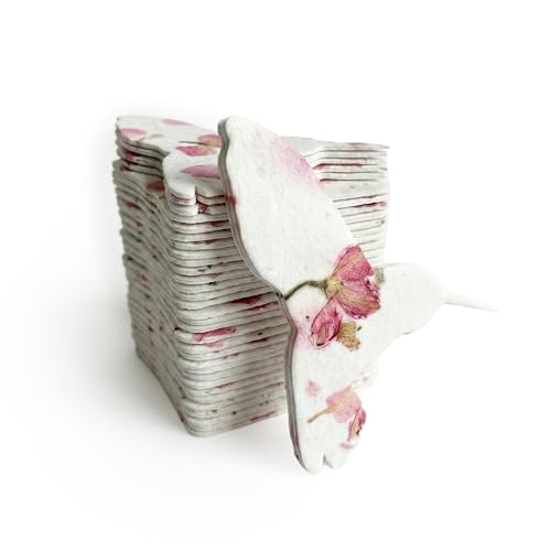 24 Pink Hummingbird Plantable Memorial Gift Tags | Writable wildflower seed tags for funeral favors, sympathy gifts, memorial services, and celebration of life keepsakes - color: Pink, style: Humming Bird