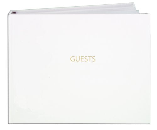 White Leather Guest Book, Hardbound, 120 Pages | Guest Sign-in Registry, Section Sewn, 8 7/8'' x 7'' - Made in USA - color: White Bonded Leather