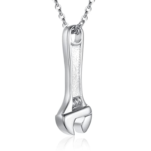 Mechanic Wrench Cremation Jewelry for Ashes Stainless Steel Tool Urn Pendant Locket Keepsake Memorial Urn Necklace for Men Women Holder Ashes for Pet Human - color: Silver