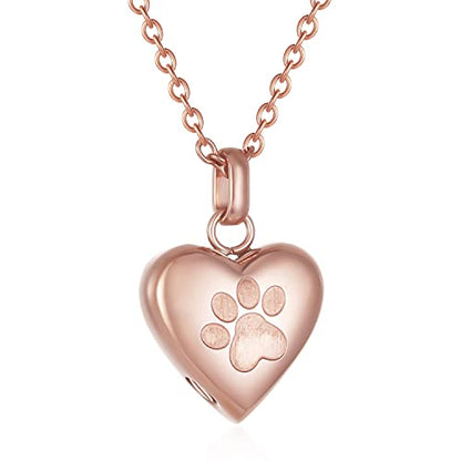 Pet Urn Necklace Heart Memorial Urn Pendant Dog Cat Keepsake Funeral Jewelry 316L Stainess Steel Paw Print Cremation Jewelry - color: Rose Gold One Paw