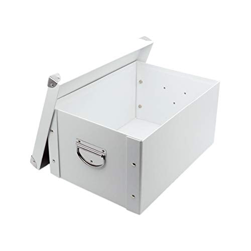 GUOZI Collapsible Storage Box, Decorative Memory Box with Lid & Metal Reinforced Corners, Cardboard File Bin with Handles, Organizer Gift Box for Keepsake Toy Photos Office Nursery Wardrobe Bookshelf - color: White