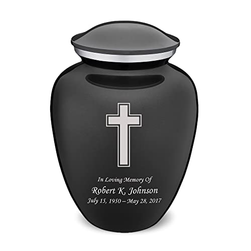 Adult Personalized Simple Cross Cremation Urns for Human Ashes I Large Charcoal Funeral Urn for Men and Women I 200 lbs - color: Carcoal Black