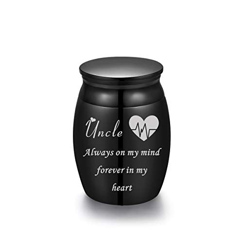 Mini Stainless Steel Decorative Cremation Keepsake Urns for Ashes 1.57 Inch High Small Funeral Urns Memorial Ashes Holder Share with Familiy Members-Black Color - style: Uncle